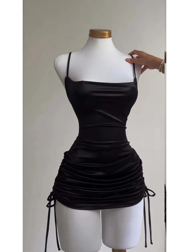 Satin Lace-Up Bodycon Mini Dress